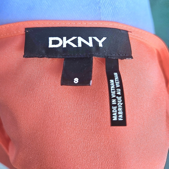 NEW DKNY Coral Pink V-Neck Lightweight Chiffon Blouse Size S Sheer Casual Office - Picture 6 of 10